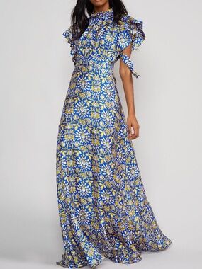 Cynthia Rowley | Talia Flutter Sleeve Silk Maxi Dress